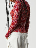 Print Mock Neck Long Sleeve Top DJPT