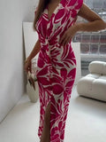 Size Slit Printed V-Neck Midi Dress Plus Size DJPT