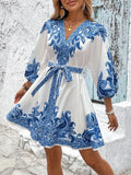 V-Neck Balloon Sleeve Mini Dress DJPT