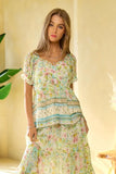 & Dani Spring Floral Border Print Ruffled Textured Top DJPT