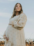 Apricot Daisy Print Smocked Off Shoulder Ruffle Big Swing Elegant Vacation Maternity Photoshoot Baby Shower Party Maxi Dress Maternity