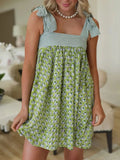 Square Neck Tie Shoulder Mini Dress DJPT