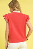 Contrast Trim Ruffle Cap Sleeve Blouse DJPT