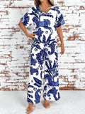 V-Neck Top and Wide Leg Pants Set DJPT