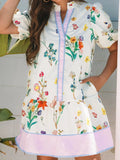 Print Notched Short Sleeve Dress DJPT
