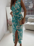 Size Slit Printed V-Neck Midi Dress Plus Size DJPT