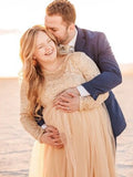 Sequin Tulle Splicing Long Sleeve Party Gown Photoshoot Maternity Baby Shower Maxi Dress Maternity