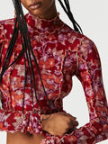 Print Mock Neck Long Sleeve Top DJPT