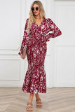 V-Neck Smocked Midi Dress DJPT