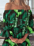 Size Floral Off-Shoulder Flounce Sleeve Mini Dress Plus Size DJPT