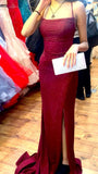 Mermaid Spaghetti Straps Burgundy Long Evening Dress Satin Prom Dresses SD1507 HZ0628