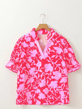 Split V Neck Ruffled Short Sleeve Blouse Top DJPT