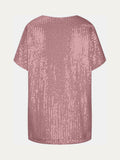 Size Sequin V-Neck Short Sleeve Top DJPT