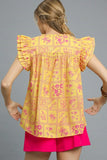 Printed Ruffle Cap Sleeve Blouse DJPT