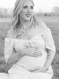 Bow Flutter Sleeve Solid V-neck Flowy Vacation Beach Cute Baby Shower Photoshoot Maternity Maxi Dress Maternity