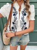 Frill Notched Short Sleeve Blouse DJPT