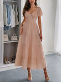 Tiered Puff Sleeve Midi Dress DJPT