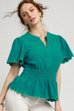 Scalloped Edge Flutter Sleeve Blouse DJPT