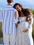 White Lace Corset Square Neck Flare Sleeve Off Shoulder Bodycon Elegant Cocktail Party Maternity Baby Shower Photoshoot Maxi Dress Maternity