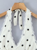 Dot Halter Mini Dress with Lace Trim DJPT