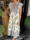 Notched Ruffled Cap Sleeve Dress DJPT