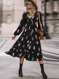 Printed V-Neck Slit Dress DJPT