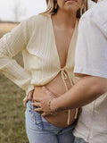Beige lace-up Flare Sleeve Modern Fashion Maternity Photoshoot Blouse Maternity