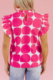 Pattern Frilled Collar Flutter Sleeve Top DJPT