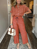 Size Button-Up Shirt and Wide-Leg Pants Set Plus Size DJPT