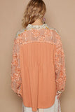 Floral Half Button Lace Detail Long Sleeve Top DJPT
