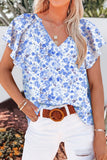 Sleeve Notched Floral Summer Blouse DJPT