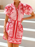Sleeve Printed Top and Zip Back Skirt Set DJPT