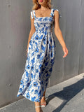 Smocked Midi Dress with Tie Shoulders DJPT