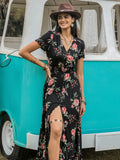 Printed V-Neck Short Sleeve Dress DJPT