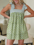 Square Neck Tie Shoulder Mini Dress DJPT