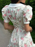Print Button-Front Ruffle Hem Dress DJPT