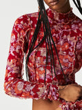Print Mock Neck Long Sleeve Top DJPT