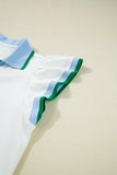 Ruffled Sleeve Collared V Neck Blouse DJPT