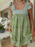 Square Neck Tie Shoulder Mini Dress DJPT