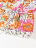 Print Tie-Front Cami Dress with Lace Trim DJPT
