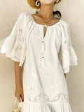 Embroidered Tassel Tie Neck Dress DJPT