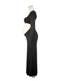 Black Cut Out Mermaid Crop Long Sleeve Backless Bodycon Cocktail Club Party Photoshoot Maternity Maxi Dress Maternity