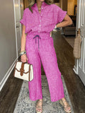 Size Button-Up Shirt and Wide-Leg Pants Set Plus Size DJPT