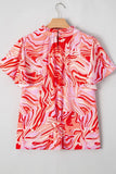 Print Ruffled Short Sleeve Mock Neck Blouse DJPT