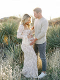 White Lace Corset Square Neck Flare Sleeve Off Shoulder Bodycon Elegant Cocktail Party Maternity Baby Shower Photoshoot Maxi Dress Maternity