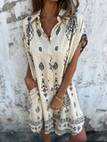 Size Printed Short Sleeve Button-Up Shirt Dress Plus Size DJPT