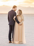 Sequin Tulle Splicing Long Sleeve Party Gown Photoshoot Maternity Baby Shower Maxi Dress Maternity