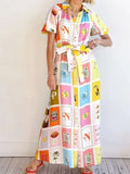 Print Tie Waist Maxi Shirt Dress DJPT
