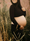 Solid Color Ruffle High Neck Crop Top 2-in-1 Long Sleeve Bodycon Club Party Photoshoot Maternity Maxi Dress Maternity