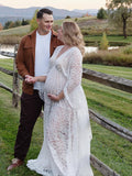 Floral Lace Backless Boho Baby Shower Flare Sleeve Pregnant Maternity Photoshoot Maxi Dress Maternity